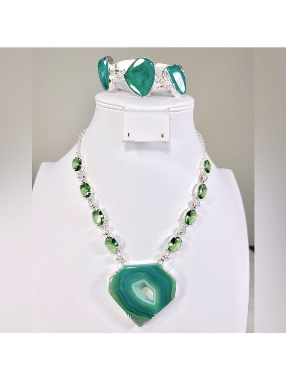 Green Solar Quartz 925 Large Necklace ONLY